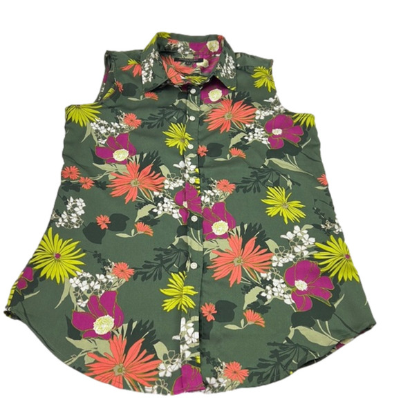 Banana Republic Green Floral Sleeveless Dillon Shirt - Picture 1 of 10